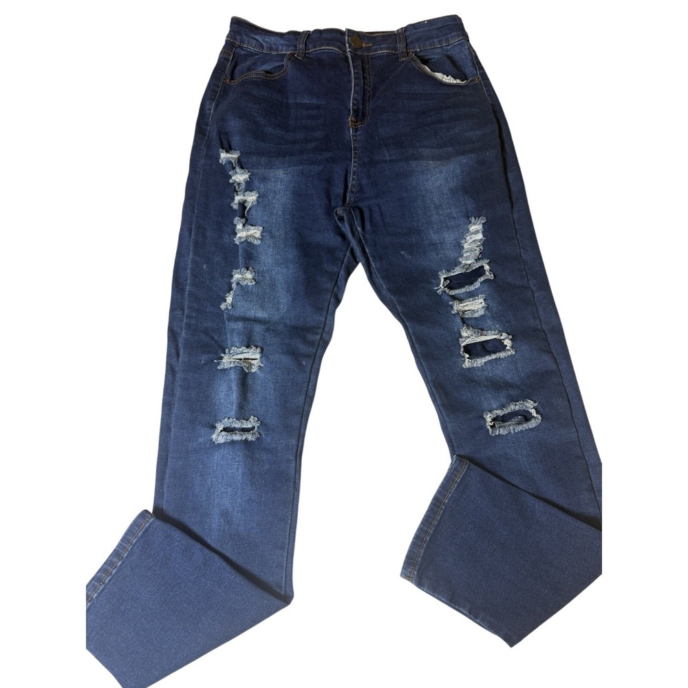 Bamboo Jeans Women's Size 13/14 Distressed Blue Denim High‎ Rise Skinny Jeans